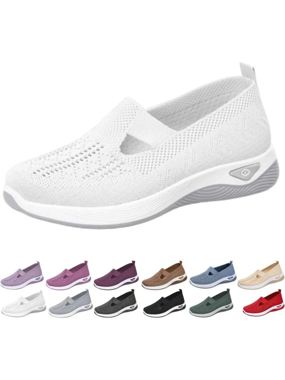 Women's White Woven Lightweight Non-Slip Arch Support Breathable Walking Shoes - Picture 1 of 6